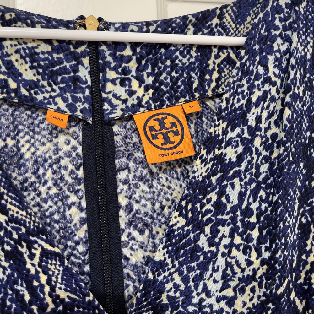 Tory Burch Blue Snakeskin Print Silk Sleeveless Sheath Dress Women’s XL NWOT - Picture 2 of 6